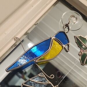 Stained Glass Bird Suncatcher - Blue and Yellow